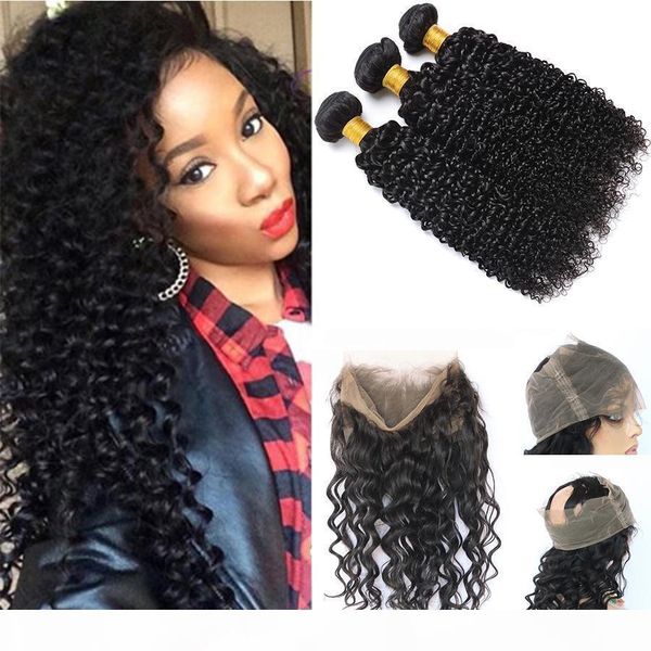 pre plucked 360 lace frontal with 3 bundles brazilian virgin hair kinky curly 360 lace frontal closure with bundles human hair, Black;brown 
pre plucked 360 lace frontal with 3 bundles brazilian virgin hair kinky curly 360 lace frontal closure with bundles human hair, Black;brown