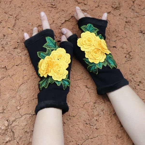 and winter ethnic style three autumn dimensional embroidery flower plush warm women' gloves wristband fashion, Blue;gray
and winter ethnic style three autumn dimensional embroidery flower plush warm women' gloves wristband fashion, Blue;gray
