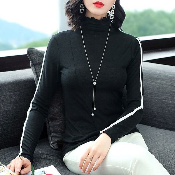 new autumn winter coat, 2019 bottom coat women's knitted soft slim and slim women's fashionable and versatile small shirt, White;black
new autumn winter coat, 2019 bottom coat women's knitted soft slim and slim women's fashionable and versatile small shirt, White;black