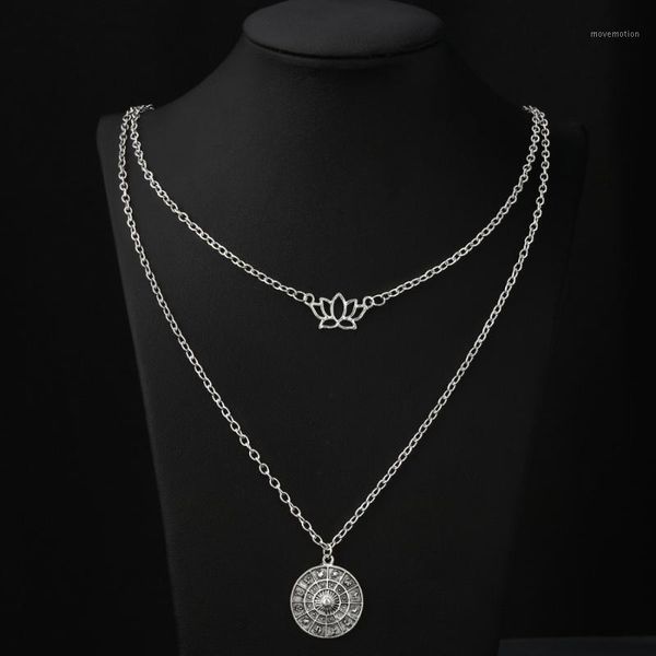 hesiod antique retro boho silver chain two layers round lotus pendant necklace for women lady fashion accessory1
hesiod antique retro boho silver chain two layers round lotus pendant necklace for women lady fashion accessory1