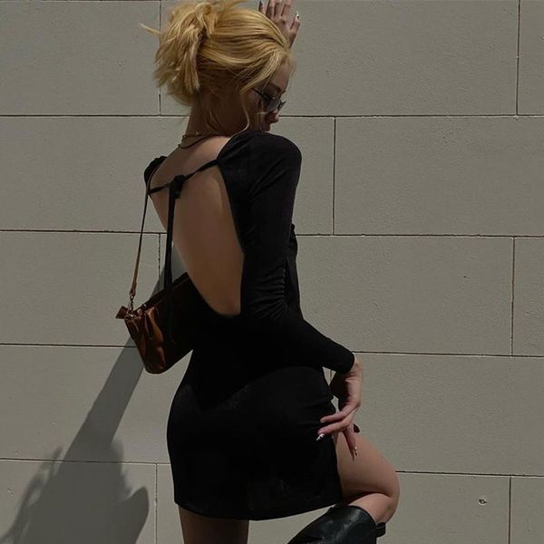 casual dresses autumn women mini dress adults backless solid color long sleeve round neck tie up slit one-piece clothes, Black;gray
casual dresses autumn women mini dress adults backless solid color long sleeve round neck tie up slit one-piece clothes, Black;gray