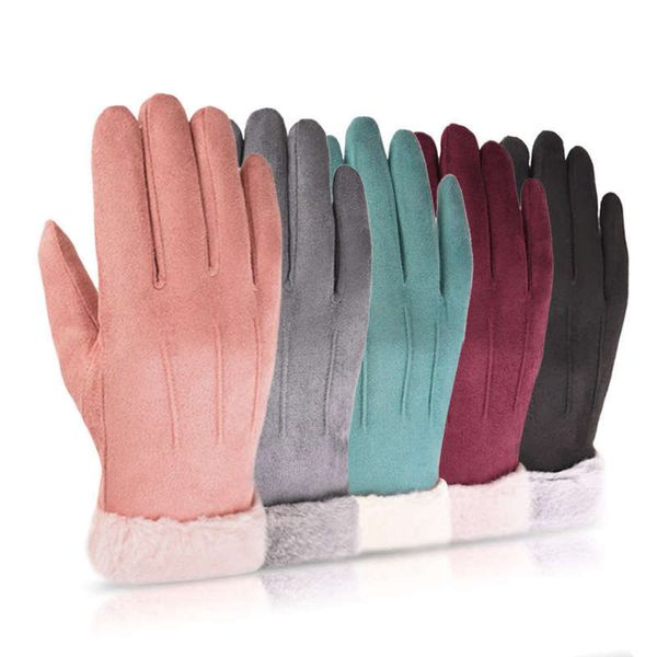 ladies students add velvet warm winter gloves, Blue;gray