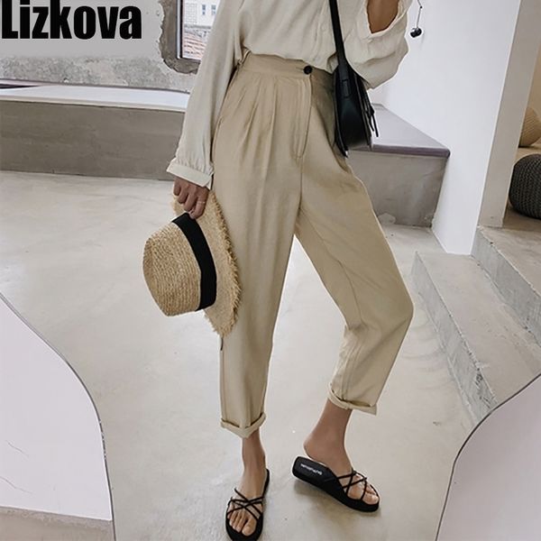 lizkova ankle length trousers women high waist white herem pants loose cotton casual trousers 201119, Black;white
lizkova ankle length trousers women high waist white herem pants loose cotton casual trousers 201119, Black;white