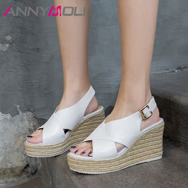 annymoli summer sandals women shoes genuine leather platform wedge heels shoes cow leather buckle super high heel sandals size 9 0928, Black
annymoli summer sandals women shoes genuine leather platform wedge heels shoes cow leather buckle super high heel sandals size 9 0928, Black