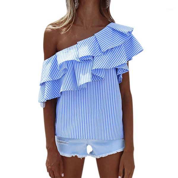 2017 summer blouses women one shoulder off blouses shirt ruffle striped shirt slash neck blouse cold shoulder blusas1, White
2017 summer blouses women one shoulder off blouses shirt ruffle striped shirt slash neck blouse cold shoulder blusas1, White