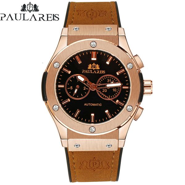 designer men automatic self wind mechanical rose gold silver black case brown leather rubber strap casual sports geneve watch, Slivery;brown 
designer men automatic self wind mechanical rose gold silver black case brown leather rubber strap casual sports geneve watch, Slivery;brown