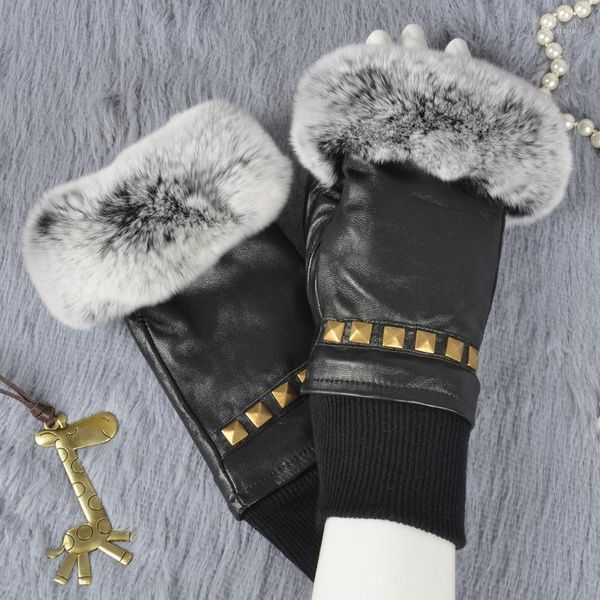 five fingers gloves 2021 fashion women real rex fur genuine leather winter guantes warm full half finger rivet1, Blue;gray
five fingers gloves 2021 fashion women real rex fur genuine leather winter guantes warm full half finger rivet1, Blue;gray