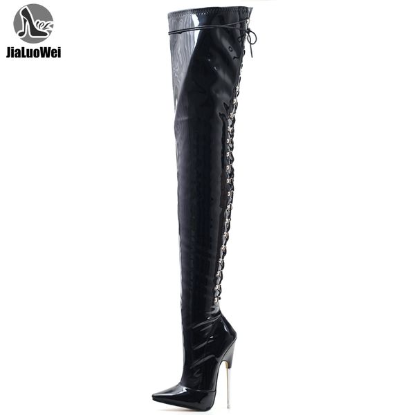 jialuowei women boots 18cm high heels metal thin heels woman pointed toe cross tied over knee thigh high dancing party boot 201009, Black
jialuowei women boots 18cm high heels metal thin heels woman pointed toe cross tied over knee thigh high dancing party boot 201009, Black