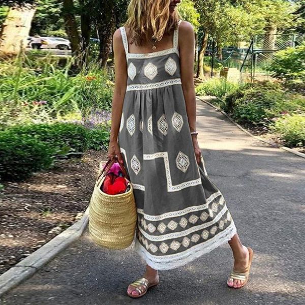 women vintage summer sleeveless rhombus print large hem beach long sling dress female vestidos plus size dress fashion clothing, Black;gray
women vintage summer sleeveless rhombus print large hem beach long sling dress female vestidos plus size dress fashion clothing, Black;gray