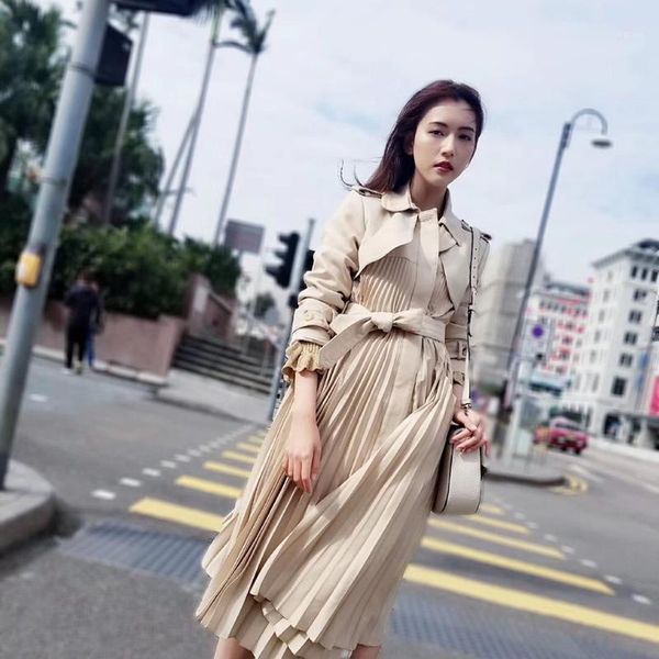 women's trench coats french 2021 chun xia lapel elegant temperament british wind system with pleated women's coat, 201291, Tan;black
women's trench coats french 2021 chun xia lapel elegant temperament british wind system with pleated women's coat, 201291, Tan;black