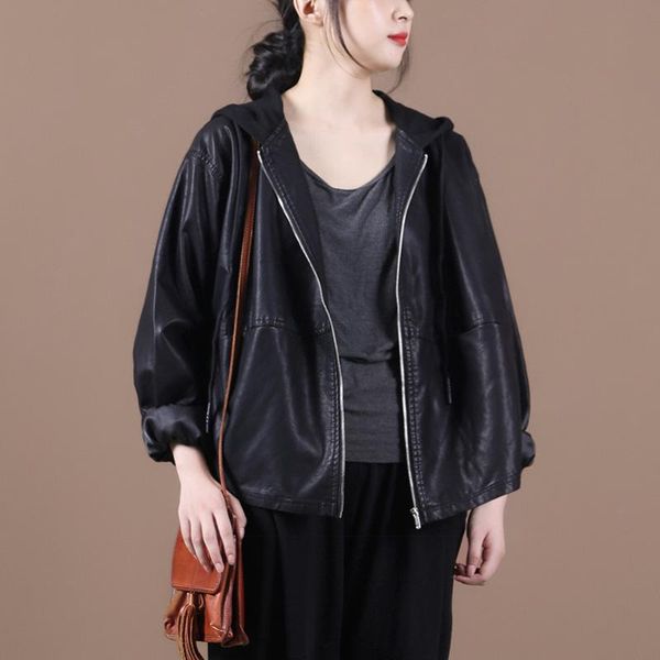 women's leather jacket autumn coat streetwear black ladies jacket literary drawstring knit hat leather zipper ladies short coat, Black;brown
women's leather jacket autumn coat streetwear black ladies jacket literary drawstring knit hat leather zipper ladies short coat, Black;brown