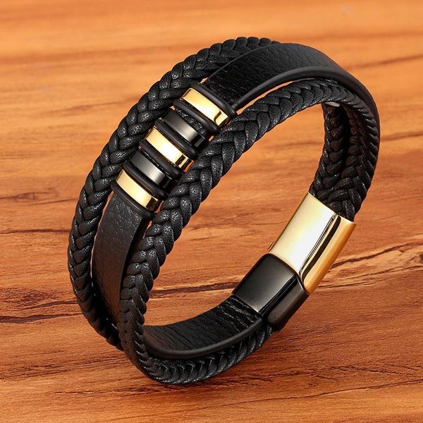 new 3 layers black gold punk style design genuine leather bracelet for men steel magnetic button birthday gift male bracelets h bbyyat, Golden;silver
new 3 layers black gold punk style design genuine leather bracelet for men steel magnetic button birthday gift male bracelets h bbyyat, Golden;silver