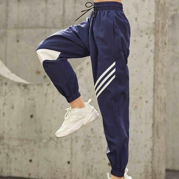 high waist quick-drying loose striped jogging women elastic waist casual training sports pants female running pants trackpants, Black;blue
high waist quick-drying loose striped jogging women elastic waist casual training sports pants female running pants trackpants, Black;blue
