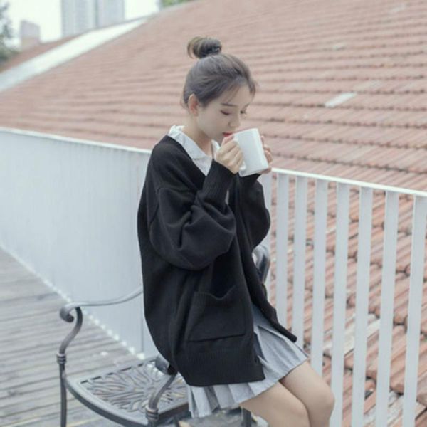 knitted cardigan sweater coat women 2021 spring and autumn students loose dark blue short 100 jacket, White
knitted cardigan sweater coat women 2021 spring and autumn students loose dark blue short 100 jacket, White