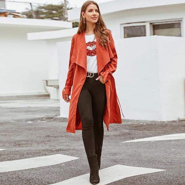 new spring autumn fashion casual women's orange trench coat long outerwear loose clothes for lady with belt outwear, Tan;black
new spring autumn fashion casual women's orange trench coat long outerwear loose clothes for lady with belt outwear, Tan;black