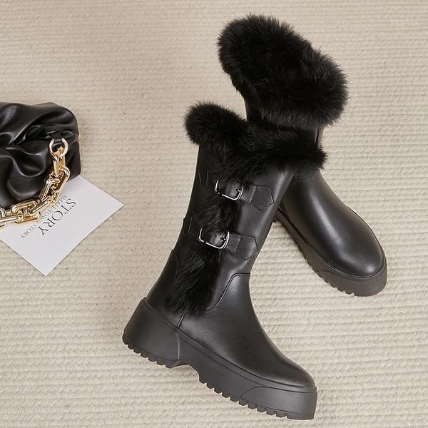 women's genuine leather platform falts mid-calf winter warm plush snow boots doubule metal buckle casual thick sole half shoes1, Black
women's genuine leather platform falts mid-calf winter warm plush snow boots doubule metal buckle casual thick sole half shoes1, Black