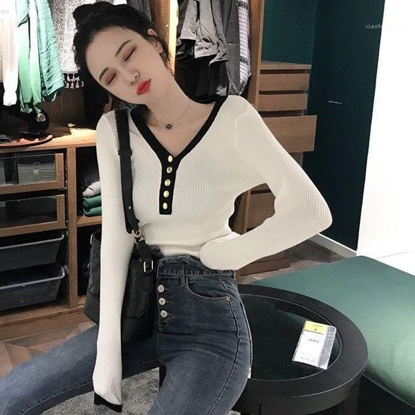 2020 fall women clothing long sleeve knit women v-neck cotton solid button pullovers black white office lady1, White;black
2020 fall women clothing long sleeve knit women v-neck cotton solid button pullovers black white office lady1, White;black