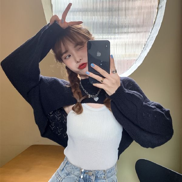 zghqy new autumn 2020 long sleeve hollow out short knitted blouse knitted vest with small sling camisole v8gzm vest set top, Gray
zghqy new autumn 2020 long sleeve hollow out short knitted blouse knitted vest with small sling camisole v8gzm vest set top, Gray