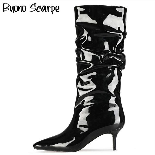 pleated patent leather boots pointed toe ladies shoes autumn winter knee high boots high heel shoes botas mujer party heels, Black
pleated patent leather boots pointed toe ladies shoes autumn winter knee high boots high heel shoes botas mujer party heels, Black