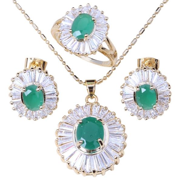 rare green & white crystal gold colour ring earrings necklace pendant set t018, Silver
rare green & white crystal gold colour ring earrings necklace pendant set t018, Silver