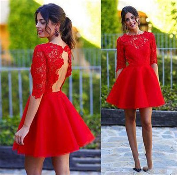 a-line red lace half sleeve short pageant dresses homecoming dresses formal party dresses open back custom made robes de cocktail, Black
a-line red lace half sleeve short pageant dresses homecoming dresses formal party dresses open back custom made robes de cocktail, Black