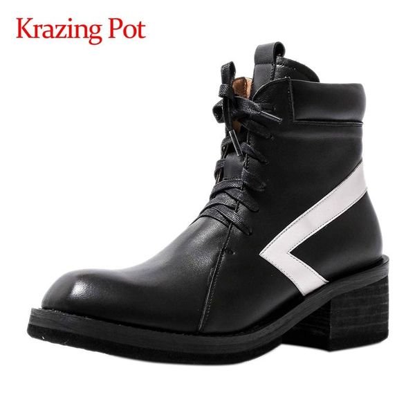 boots krazing pot 2021 winter real leather mixed colors leisure preppy round toe thick high heel lace up ankle l75, Black
boots krazing pot 2021 winter real leather mixed colors leisure preppy round toe thick high heel lace up ankle l75, Black