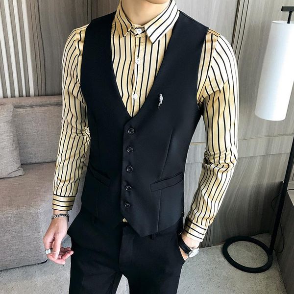 men's vests barber's vest man business casual waistcoat men classic solid slim fit groom wedding dress party korean fashion, Black;white
men's vests barber's vest man business casual waistcoat men classic solid slim fit groom wedding dress party korean fashion, Black;white