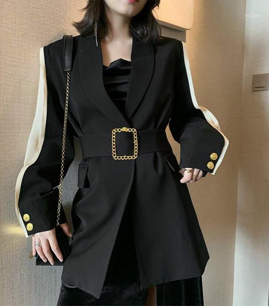 runway designer trendy chic womens blazer belted black patchwork metal gold button fashion ladies jacket coat outwear1, White;black
runway designer trendy chic womens blazer belted black patchwork metal gold button fashion ladies jacket coat outwear1, White;black