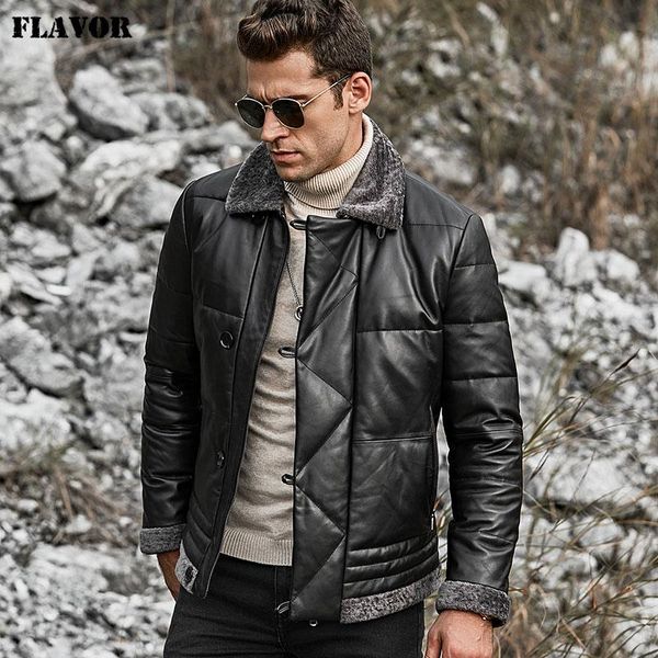 men's leather & faux flavor real down jacket men genuine lambskin winter warm coat with turn sheep fur collar, Black
men's leather & faux flavor real down jacket men genuine lambskin winter warm coat with turn sheep fur collar, Black