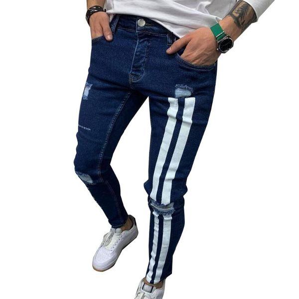 hole striped men's jeans pencil pants men's jogger casual jeans trousers streetwear men clothing denim pants, Blue
hole striped men's jeans pencil pants men's jogger casual jeans trousers streetwear men clothing denim pants, Blue