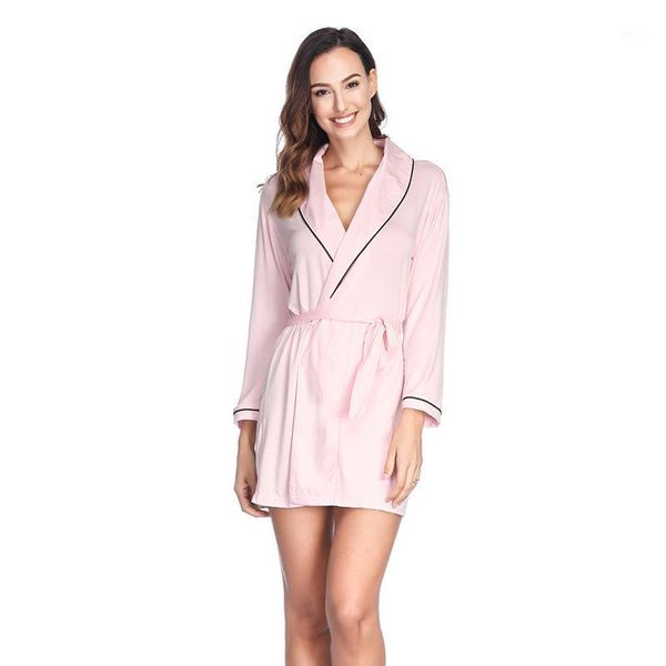 long sleeves pink robes with sashes modal spring summer morning night sleeping home clothes high-quality kimono robe nightgowns1, Black;red
long sleeves pink robes with sashes modal spring summer morning night sleeping home clothes high-quality kimono robe nightgowns1, Black;red