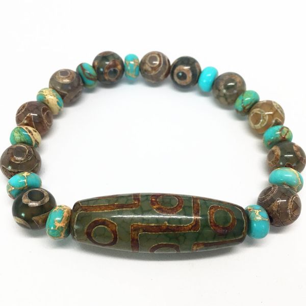 green natural agate 9 eyes pattern tibetan dzi beads elastic bracelet for women 1028, Black
green natural agate 9 eyes pattern tibetan dzi beads elastic bracelet for women 1028, Black