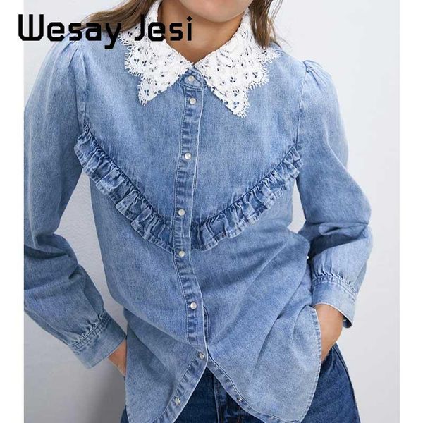 autumn women clothes england high street lace splicing ruffles denim blusas mujer de moda 2020 casual jacket womens chic, Black;brown
autumn women clothes england high street lace splicing ruffles denim blusas mujer de moda 2020 casual jacket womens chic, Black;brown