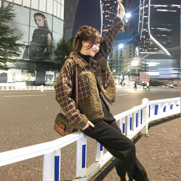 new korean lamb fur fur coat 2020 winter plaid wool short cotton padded jacket female small, Black;brown
new korean lamb fur fur coat 2020 winter plaid wool short cotton padded jacket female small, Black;brown