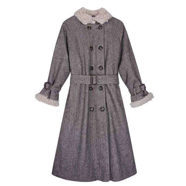 women lambwool splice woolen long overcoat winter clothes loose double breasted thick warm sashe parka woolen coat plus size, Black
women lambwool splice woolen long overcoat winter clothes loose double breasted thick warm sashe parka woolen coat plus size, Black