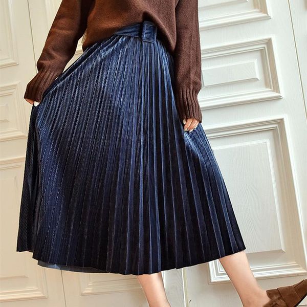 skirts high waist sashes draped women quality material soft velour pleated skirt, Black
skirts high waist sashes draped women quality material soft velour pleated skirt, Black