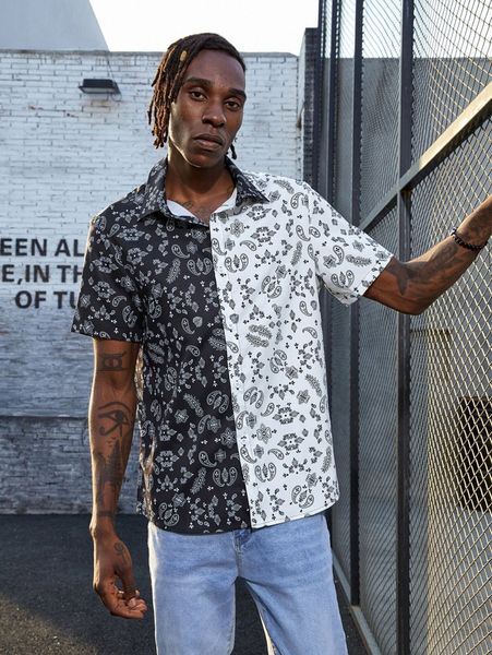 men floral & paisley print shirt without tee p15v#, White;black
men floral & paisley print shirt without tee p15v#, White;black