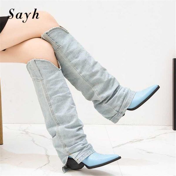 boots woman winter high heel denim cowboy pointy toe shoes knee thick stitching embroidered knight riding boots1, Black
boots woman winter high heel denim cowboy pointy toe shoes knee thick stitching embroidered knight riding boots1, Black