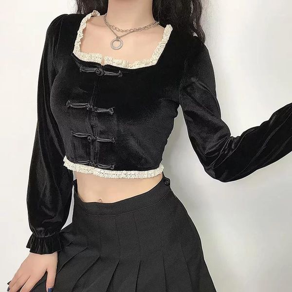 women square neck crop velvet with braided button and lace fastening details1, White
women square neck crop velvet with braided button and lace fastening details1, White