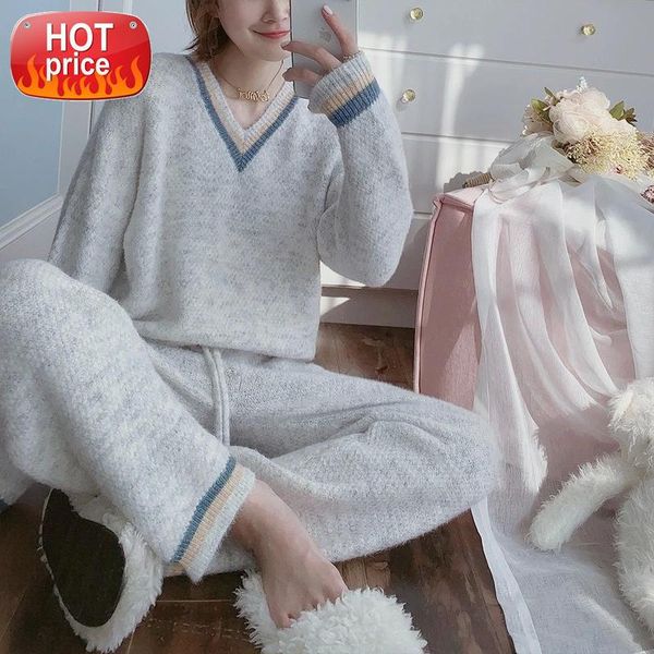 casual soft pajamas for women antumn winter new 2020 korean fashion knitting sleepwear pijamas two piece pjs set home clothes #fj4q, Black;white
casual soft pajamas for women antumn winter new 2020 korean fashion knitting sleepwear pijamas two piece pjs set home clothes #fj4q, Black;white