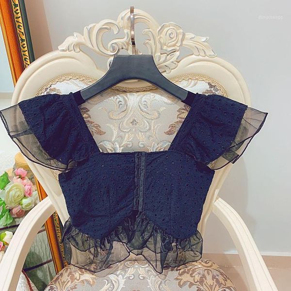 summer new navel-exposed slim lace shirt womens flying sleeve suspender new mesh stitching jacket summer blouse lady 1, White
summer new navel-exposed slim lace shirt womens flying sleeve suspender new mesh stitching jacket summer blouse lady 1, White