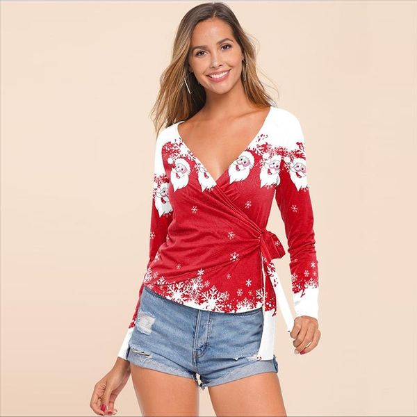 christmas womens shirt fashion long sleeve lace up christmas santa claus snow print v neck pullover lady blouse shirt, White
christmas womens shirt fashion long sleeve lace up christmas santa claus snow print v neck pullover lady blouse shirt, White