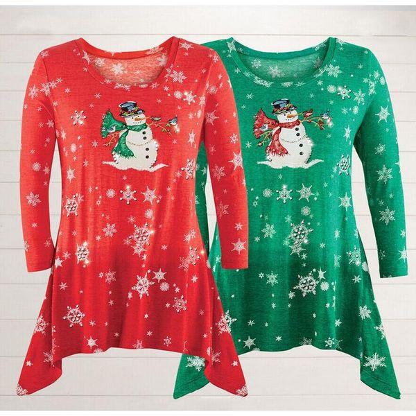 women spring and autumn casual long sleeve pullovers christmas printing blouses round neck comfort irregular hem t-shirts, White
women spring and autumn casual long sleeve pullovers christmas printing blouses round neck comfort irregular hem t-shirts, White