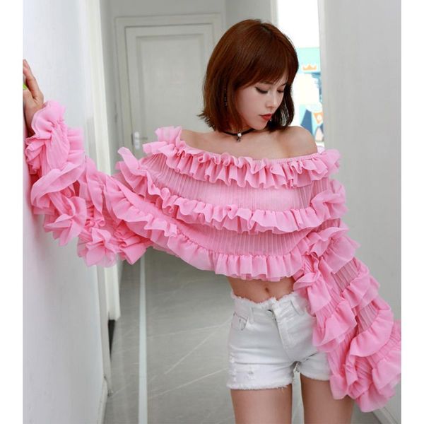 2020 new summer korean pleated cake multi-layer off shoulder chiffon blouse top, White
2020 new summer korean pleated cake multi-layer off shoulder chiffon blouse top, White