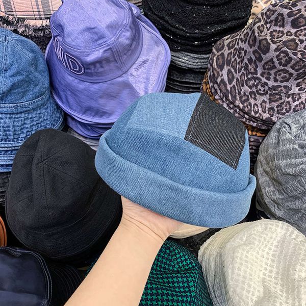 brand denim contrast chao stitching high street women's hoodless camping dome landlord hat, Blue;gray
brand denim contrast chao stitching high street women's hoodless camping dome landlord hat, Blue;gray