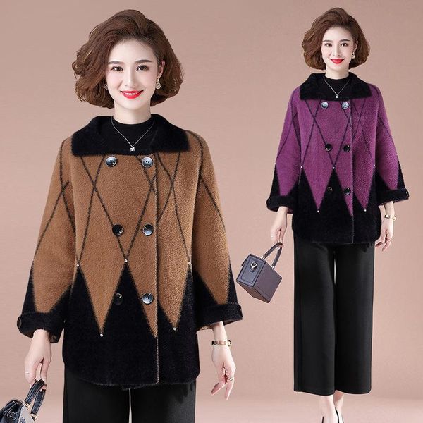 women's wool & blends rhombic plaid double breasted spring autumn faux cashmere coat plus size mink velvet woolen jacket wild short y13, Black
women's wool & blends rhombic plaid double breasted spring autumn faux cashmere coat plus size mink velvet woolen jacket wild short y13, Black