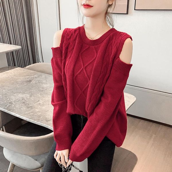 fashion women's sweater 2020 autumn/winter new style hollow strapless long sleeve knit loose top, White;black
fashion women's sweater 2020 autumn/winter new style hollow strapless long sleeve knit loose top, White;black