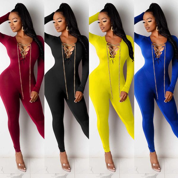 women jumpsuits desinger solid colour bodysuit workout chain cross strap skinny long sleeve v-neck onesies women plus size rompers
women jumpsuits desinger solid colour bodysuit workout chain cross strap skinny long sleeve v-neck onesies women plus size rompers