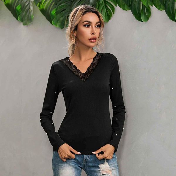 40# women all-match lace blouses shirts solid color v-neck long sleeve base casual shirts elegant temperament blusa, White
40# women all-match lace blouses shirts solid color v-neck long sleeve base casual shirts elegant temperament blusa, White