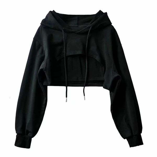 2021 new women's ultra short open hilum hooded sweater for autumn 713b, Black
2021 new women's ultra short open hilum hooded sweater for autumn 713b, Black